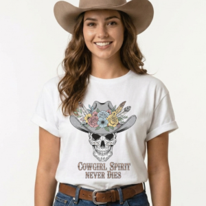 floral cowgirl skull, unisex organic oversized high neck t shirt