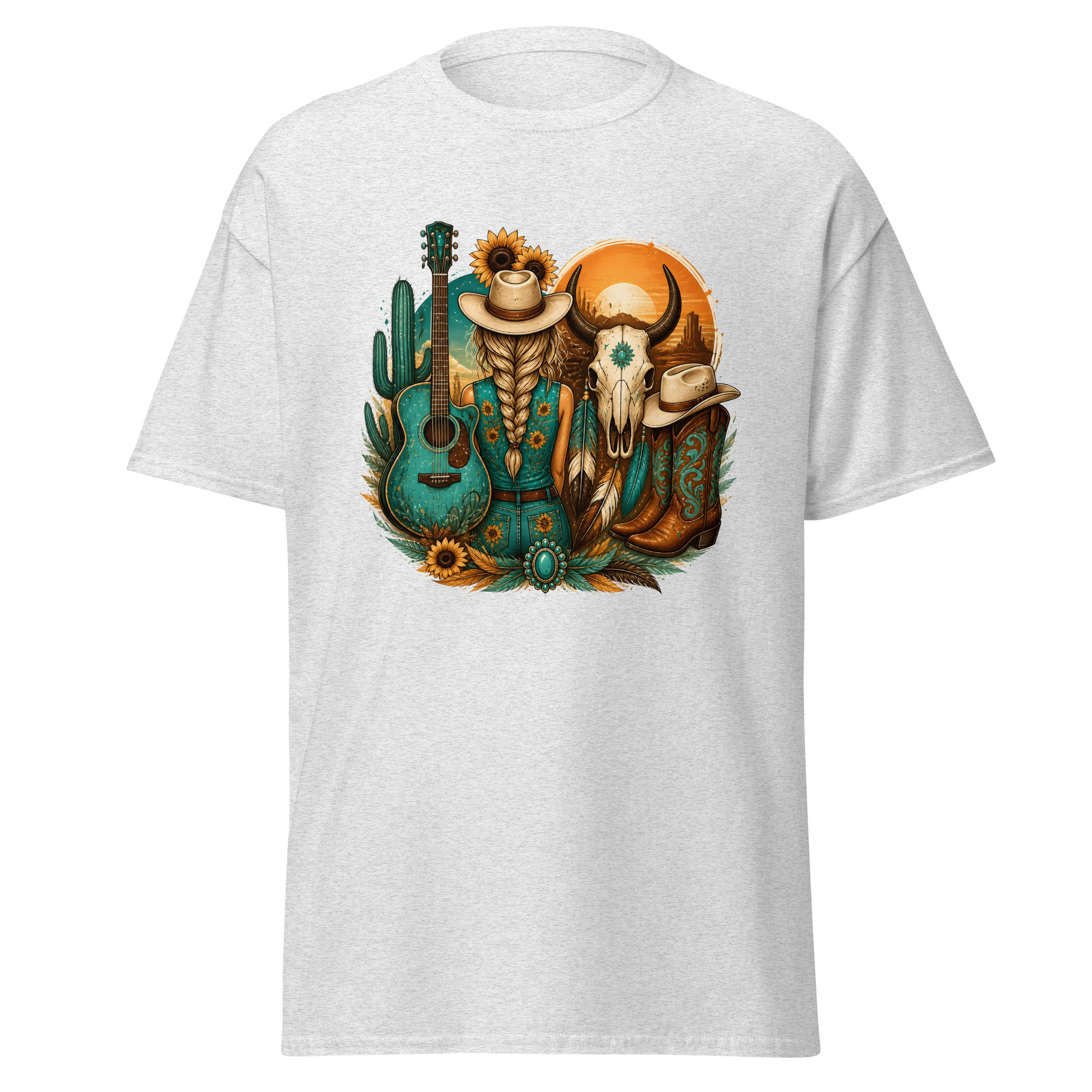 sunflower cowgirl & guitar graphic t shirt | rustic western apparel sunflower cowgirl & guitar graphic t shirt | rustic western apparel