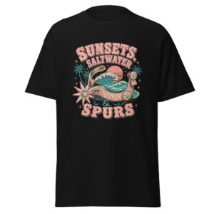 sunsets, saltwater & spurs graphic t shirt | western summer apparel
