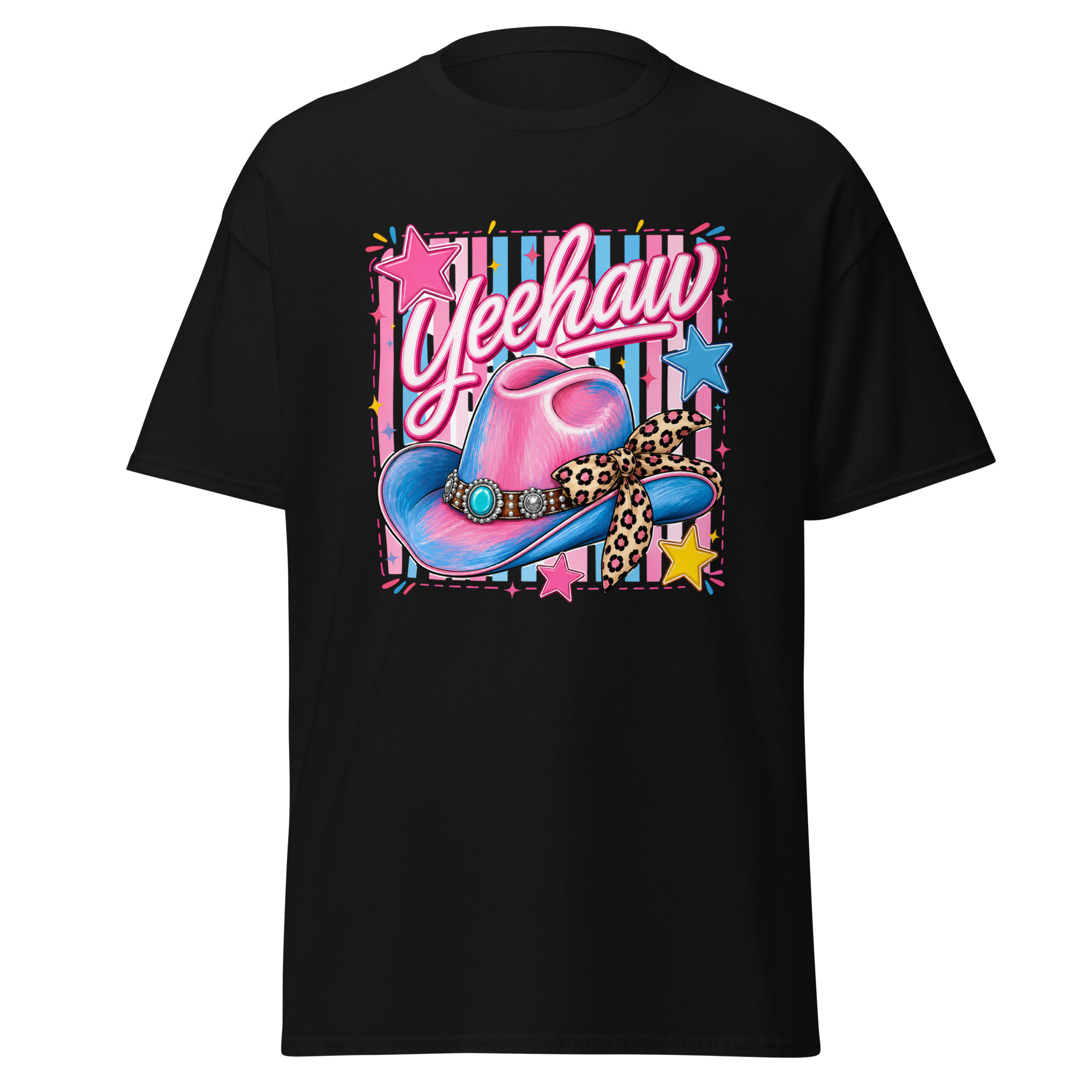 yeehaw pink & blue cowgirl hat graphic t shirt | western fashion yeehaw pink & blue cowgirl hat graphic t shirt | western fashion
