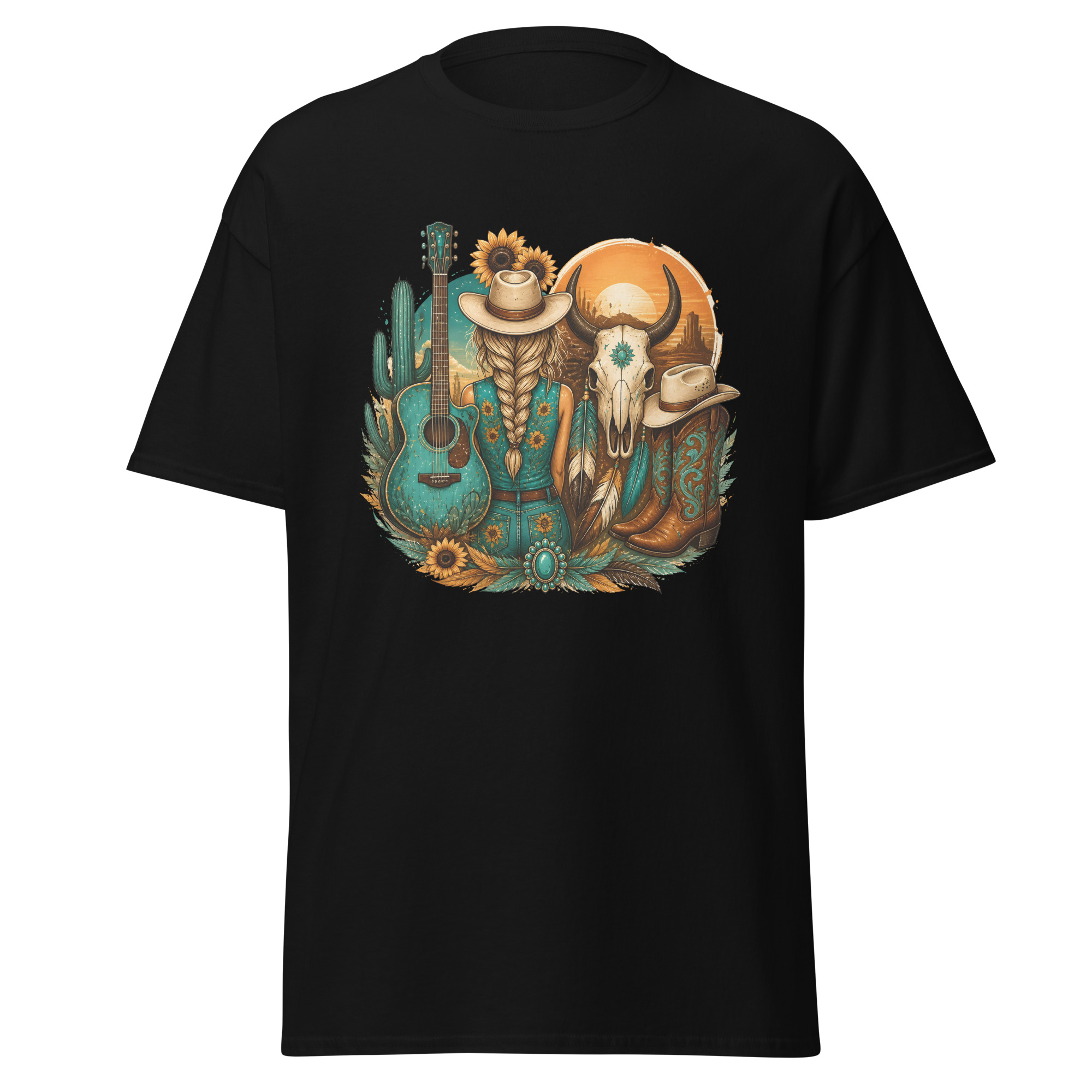 sunflower cowgirl & guitar graphic t shirt | rustic western apparel sunflower cowgirl & guitar graphic t shirt | rustic western apparel