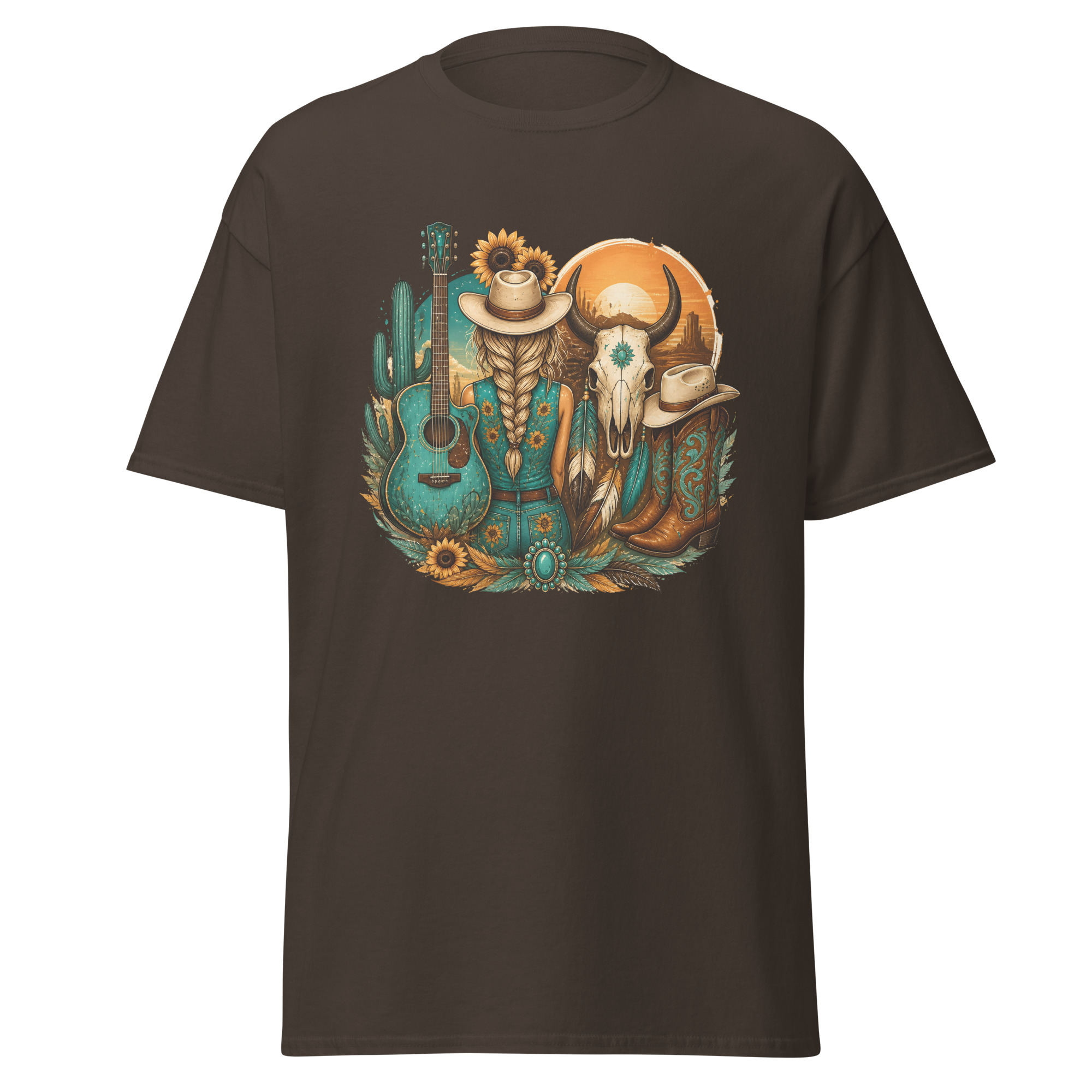 sunflower cowgirl & guitar graphic t shirt | rustic western apparel sunflower cowgirl & guitar graphic t shirt | rustic western apparel