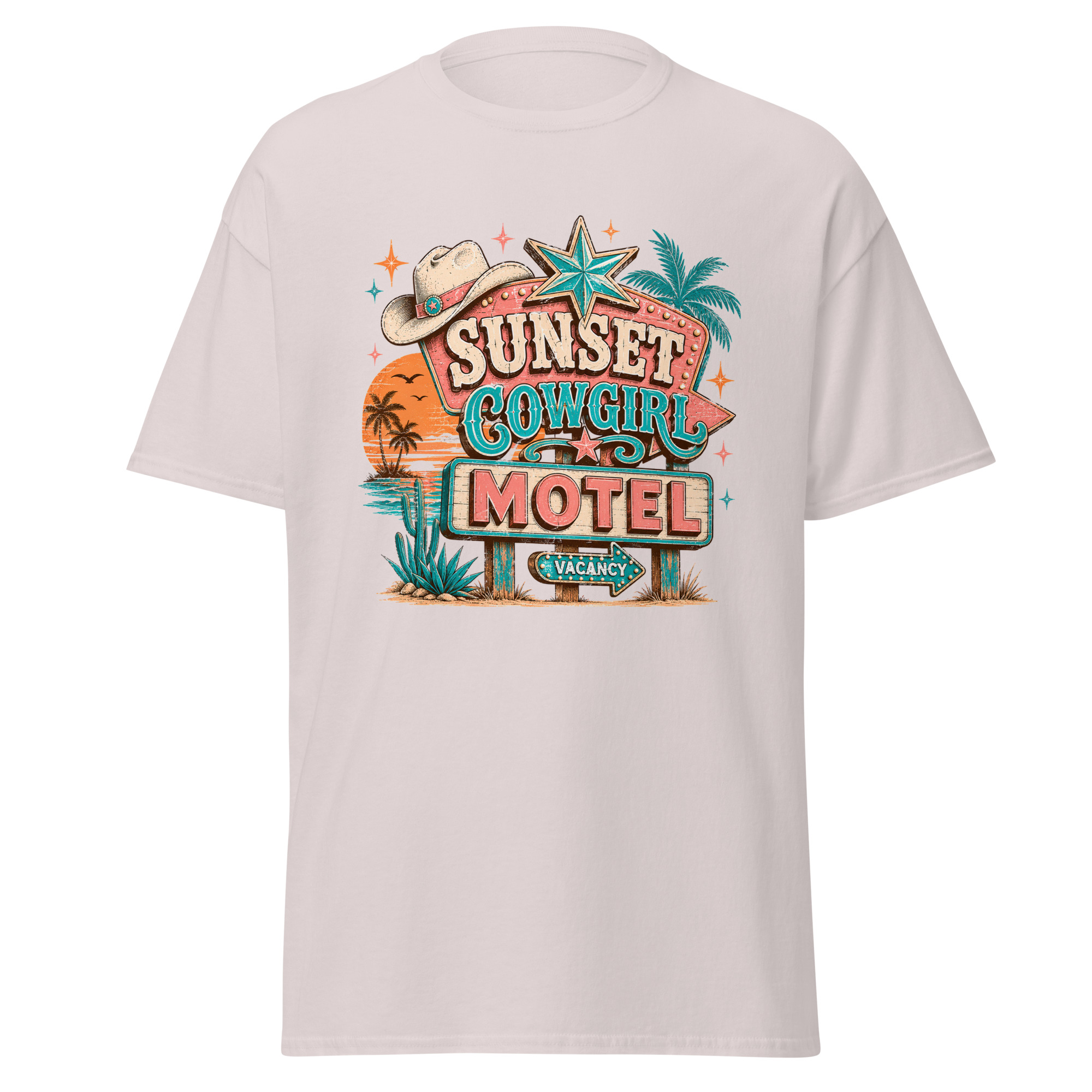sunset cowgirl motel graphic t shirt | retro western summer apparel sunset cowgirl motel graphic t shirt | retro western summer apparel