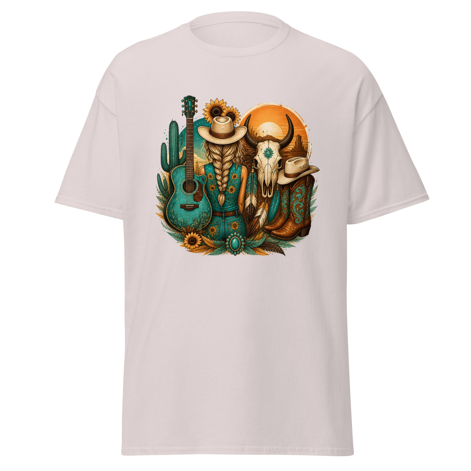 sunflower cowgirl & guitar graphic t shirt | rustic western apparel sunflower cowgirl & guitar graphic t shirt | rustic western apparel