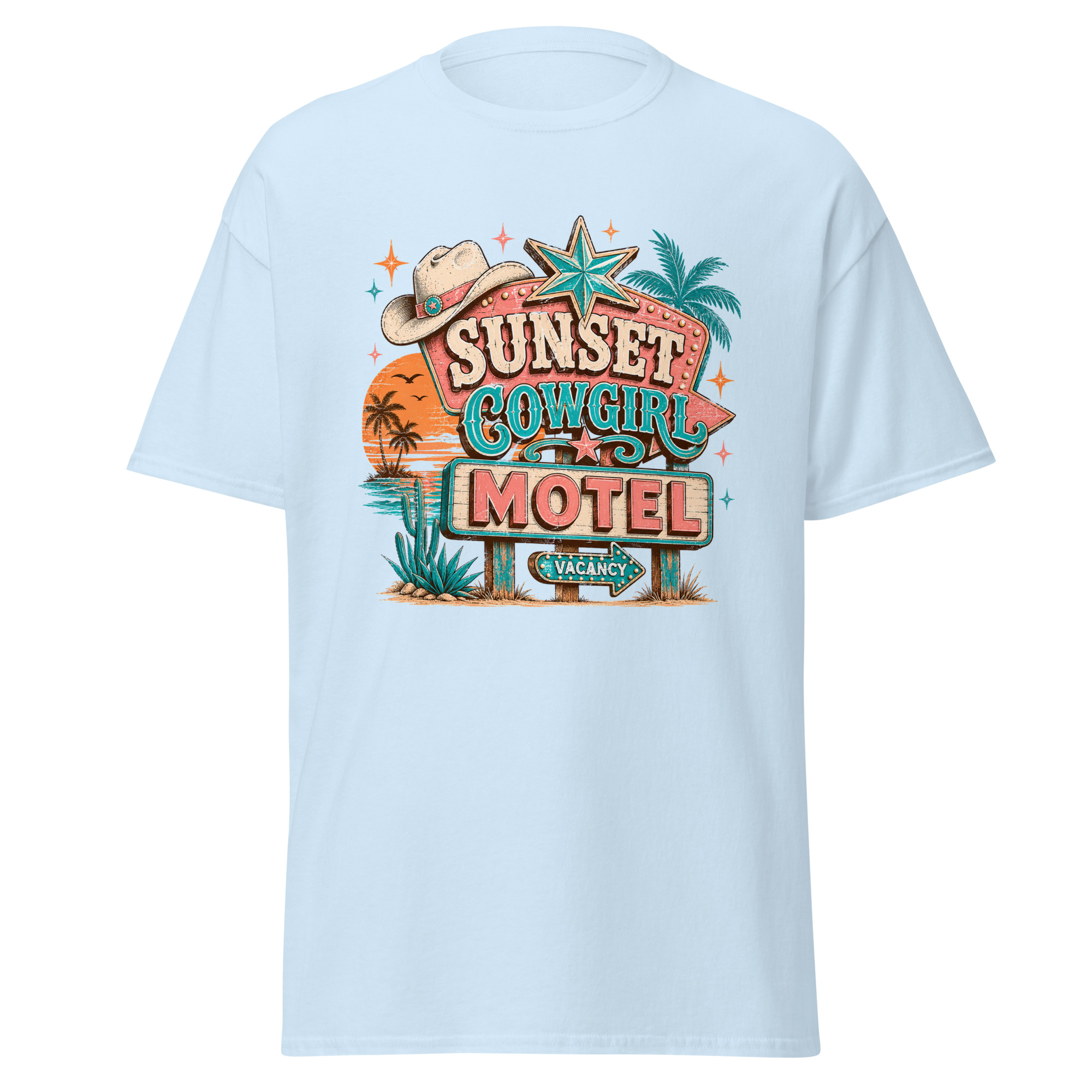 sunset cowgirl motel graphic t shirt | retro western summer apparel sunset cowgirl motel graphic t shirt | retro western summer apparel