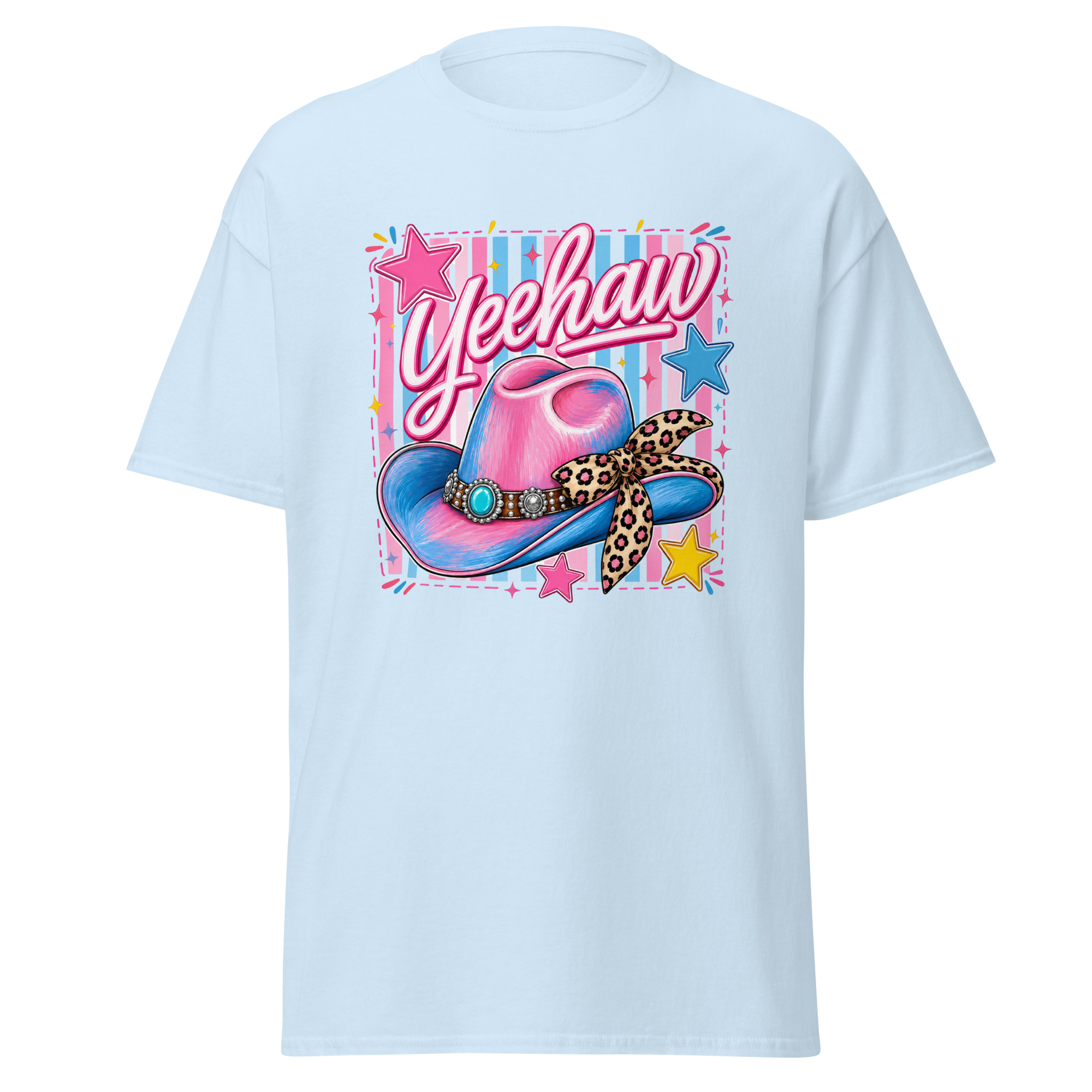 yeehaw pink & blue cowgirl hat graphic t shirt | western fashion yeehaw pink & blue cowgirl hat graphic t shirt | western fashion