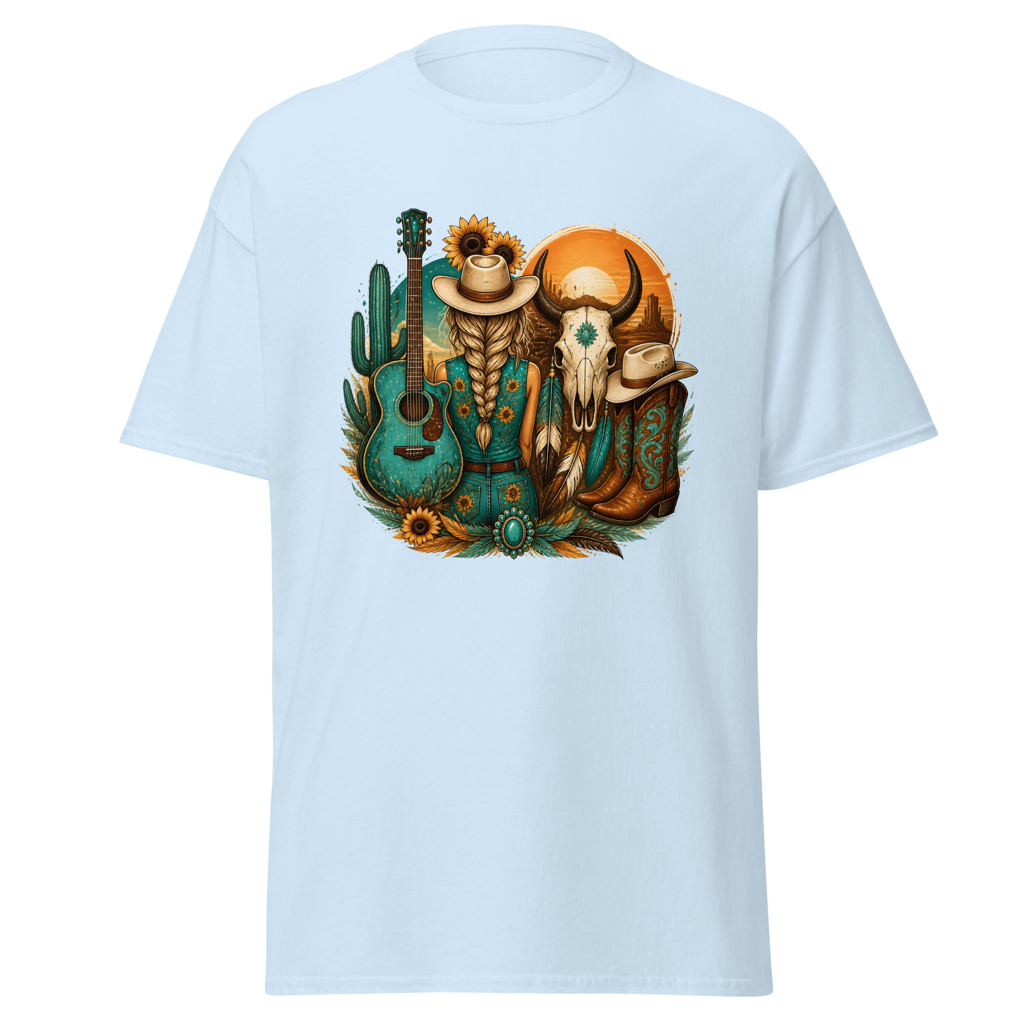 sunflower cowgirl & guitar graphic t shirt | rustic western apparel sunflower cowgirl & guitar graphic t shirt | rustic western apparel
