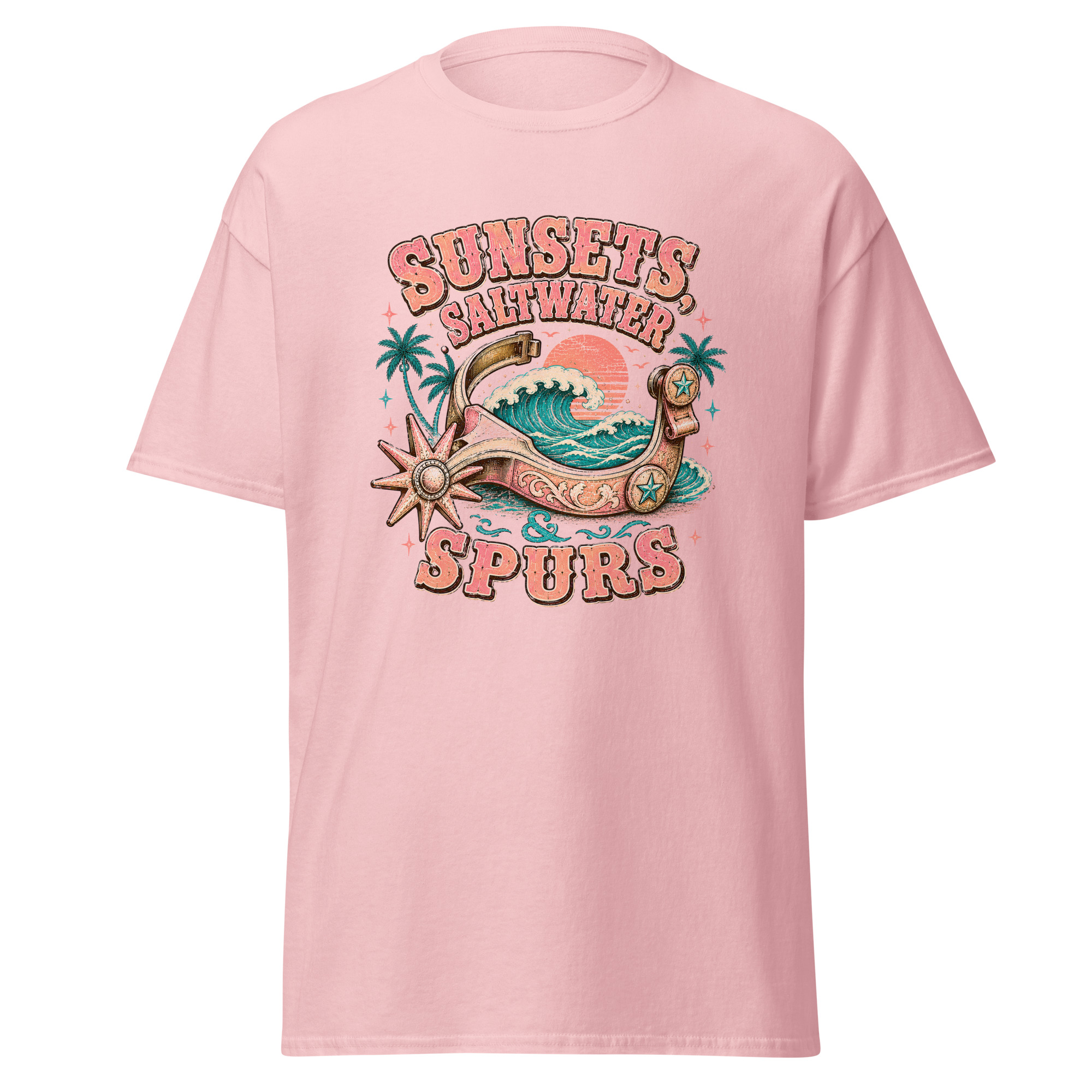 sunsets, saltwater & spurs graphic t shirt | western summer apparel sunsets, saltwater & spurs graphic t shirt | western summer apparel