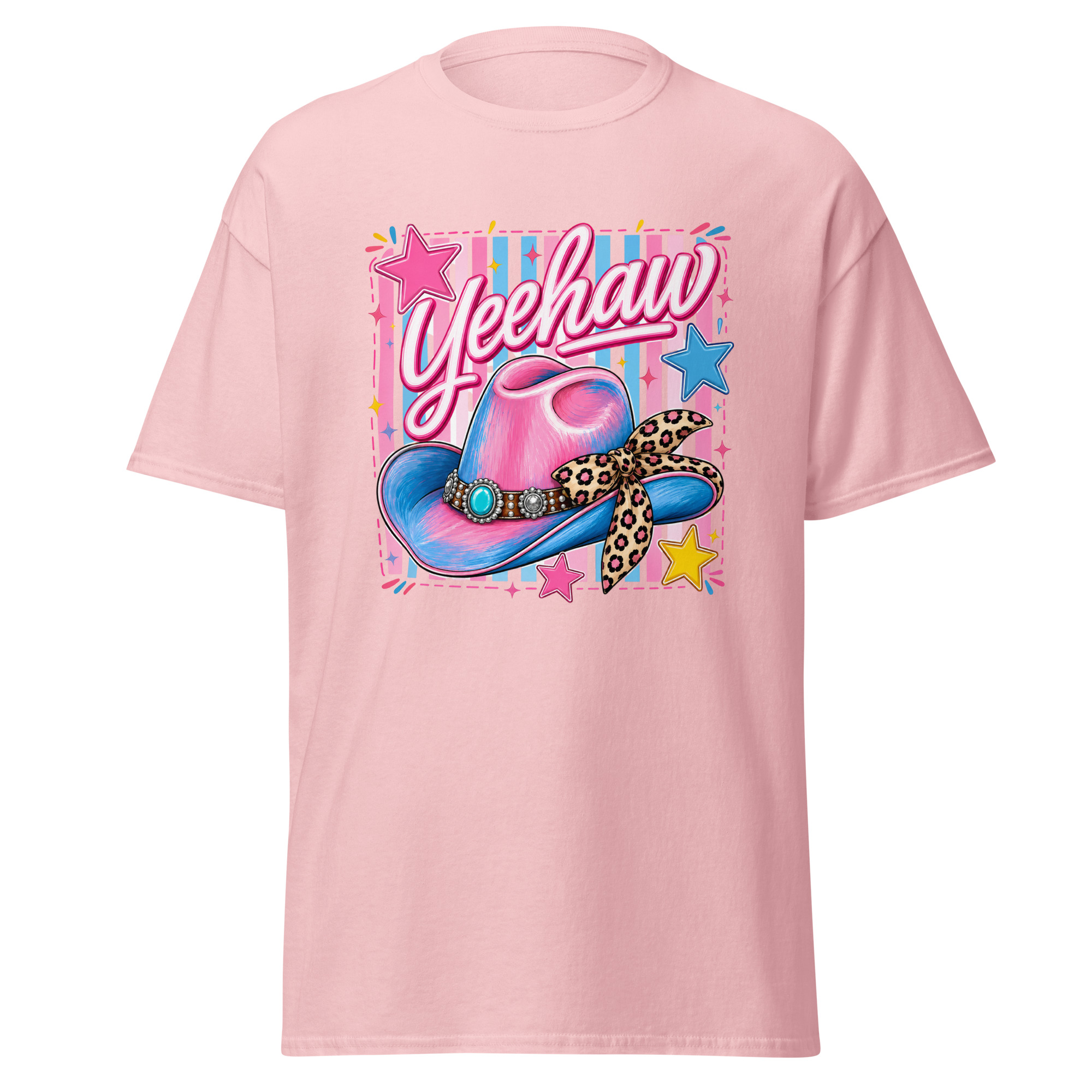yeehaw pink & blue cowgirl hat graphic t shirt | western fashion yeehaw pink & blue cowgirl hat graphic t shirt | western fashion
