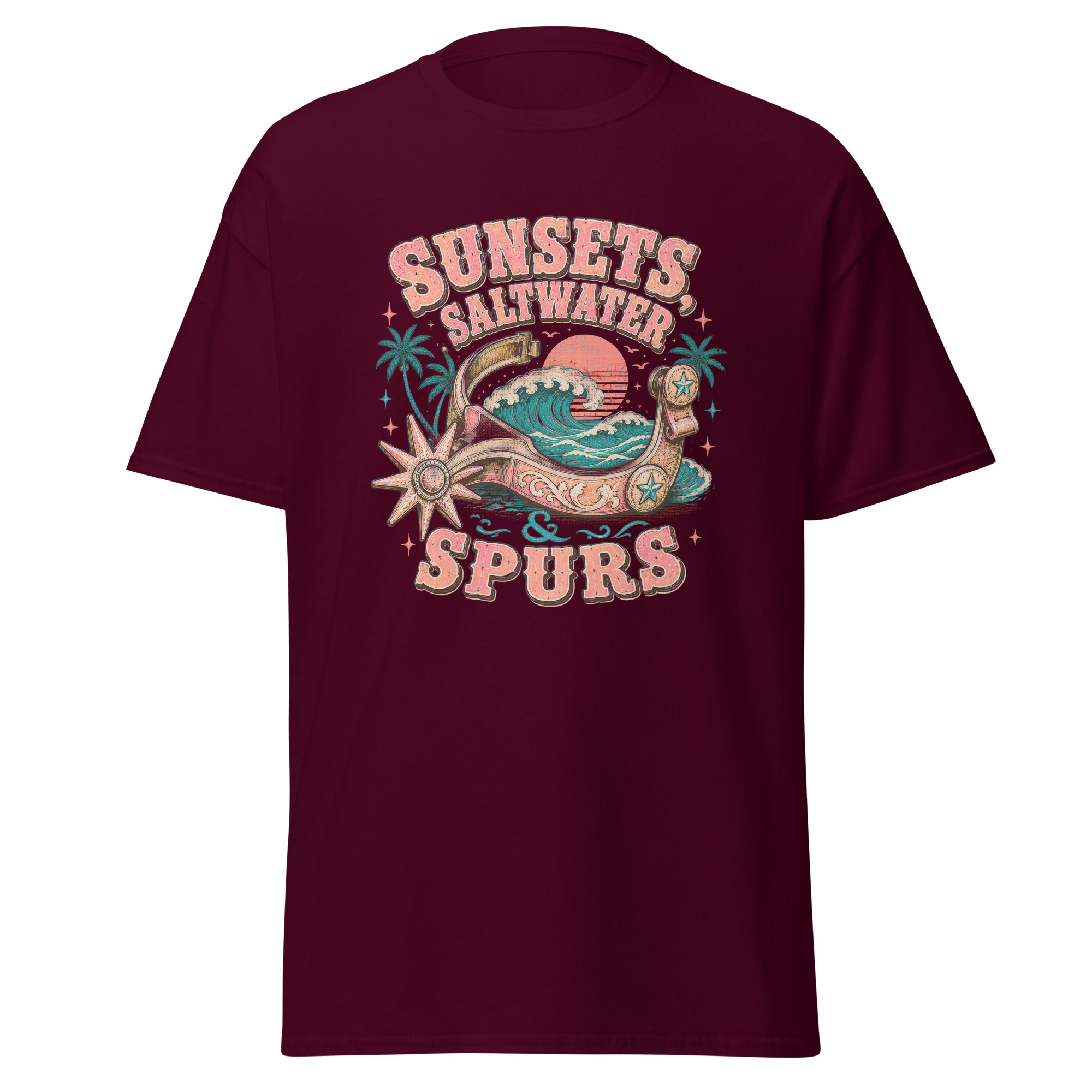 sunsets, saltwater & spurs graphic t shirt | western summer apparel sunsets, saltwater & spurs graphic t shirt | western summer apparel