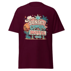 sunset cowgirl motel graphic t shirt | retro western summer apparel