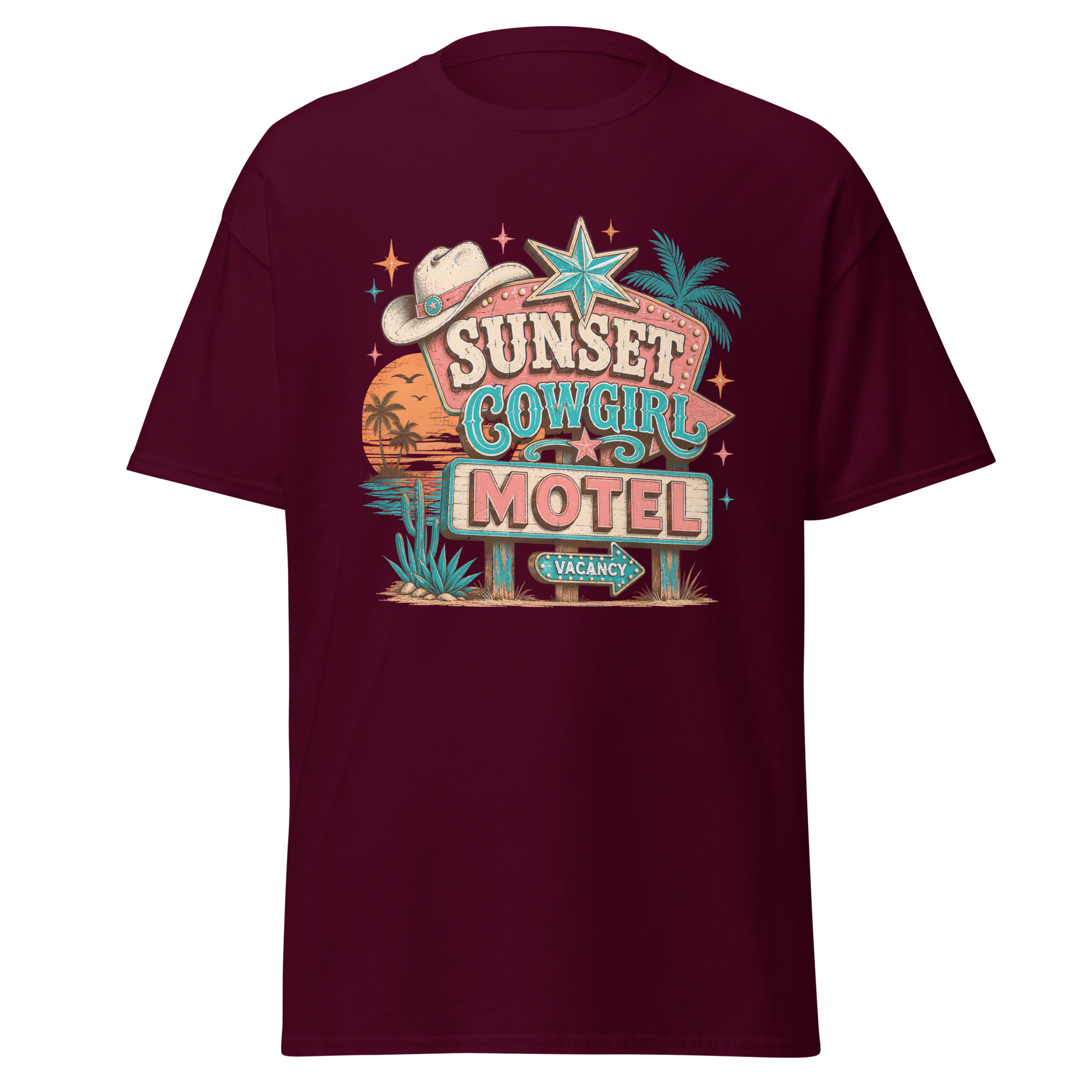 sunset cowgirl motel graphic t shirt | retro western summer apparel sunset cowgirl motel graphic t shirt | retro western summer apparel
