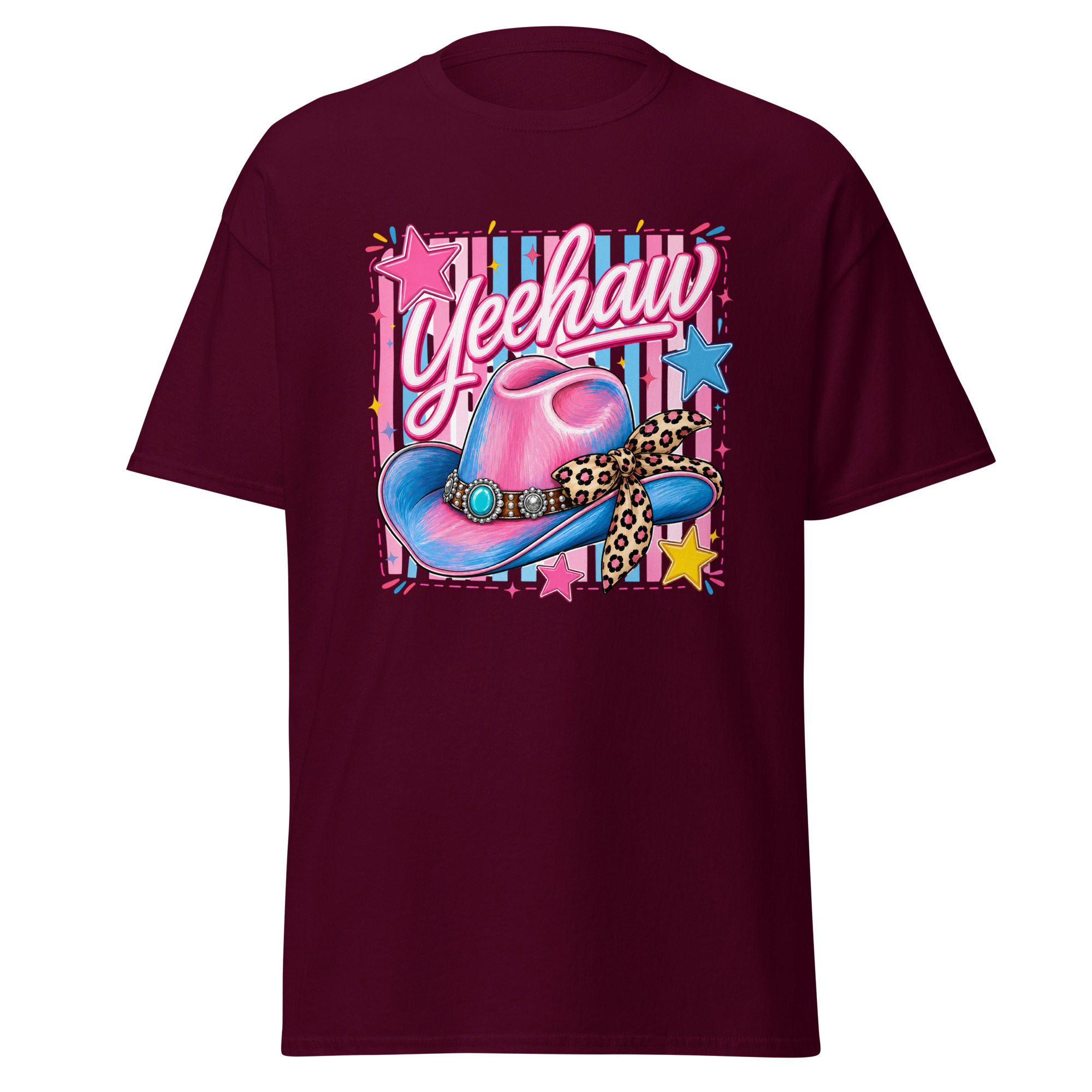 yeehaw pink & blue cowgirl hat graphic t shirt | western fashion yeehaw pink & blue cowgirl hat graphic t shirt | western fashion