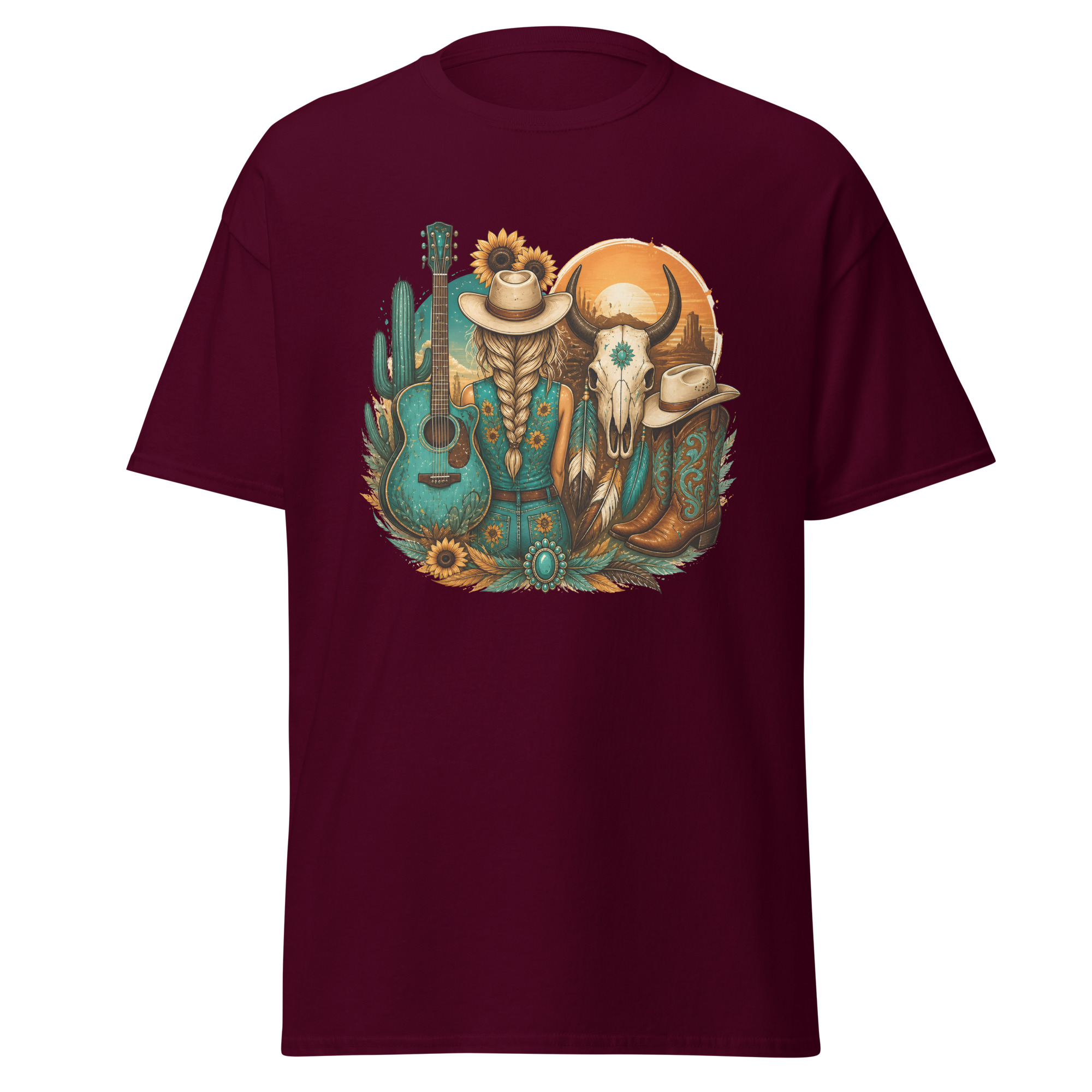 sunflower cowgirl & guitar graphic t shirt | rustic western apparel sunflower cowgirl & guitar graphic t shirt | rustic western apparel