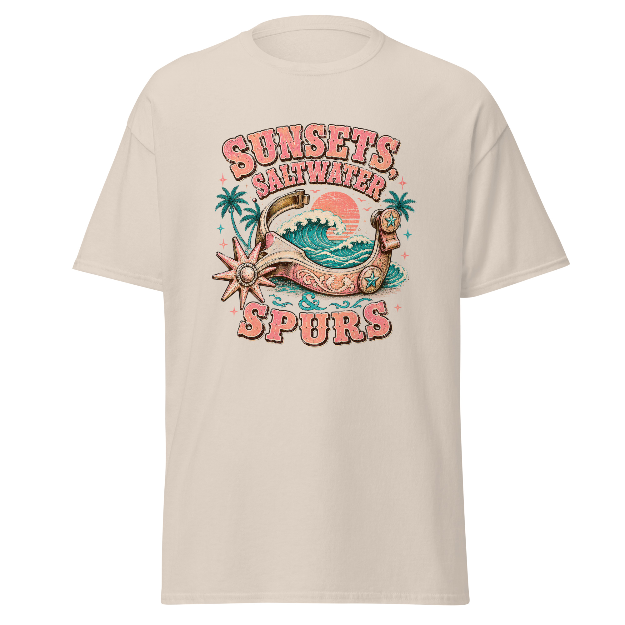 sunsets, saltwater & spurs graphic t shirt | western summer apparel sunsets, saltwater & spurs graphic t shirt | western summer apparel