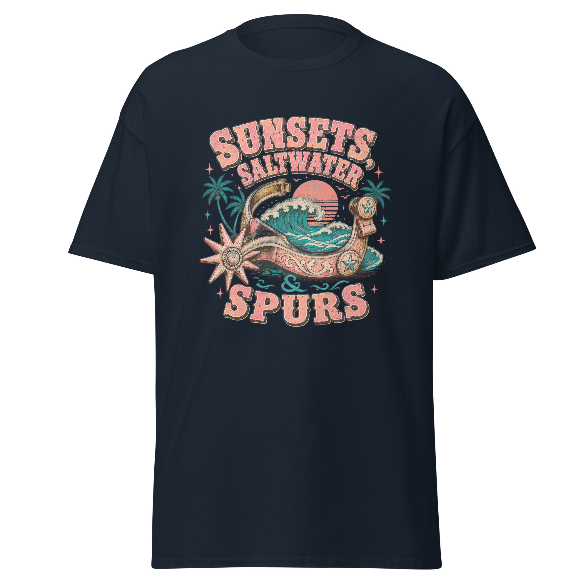 sunsets, saltwater & spurs graphic t shirt | western summer apparel sunsets, saltwater & spurs graphic t shirt | western summer apparel