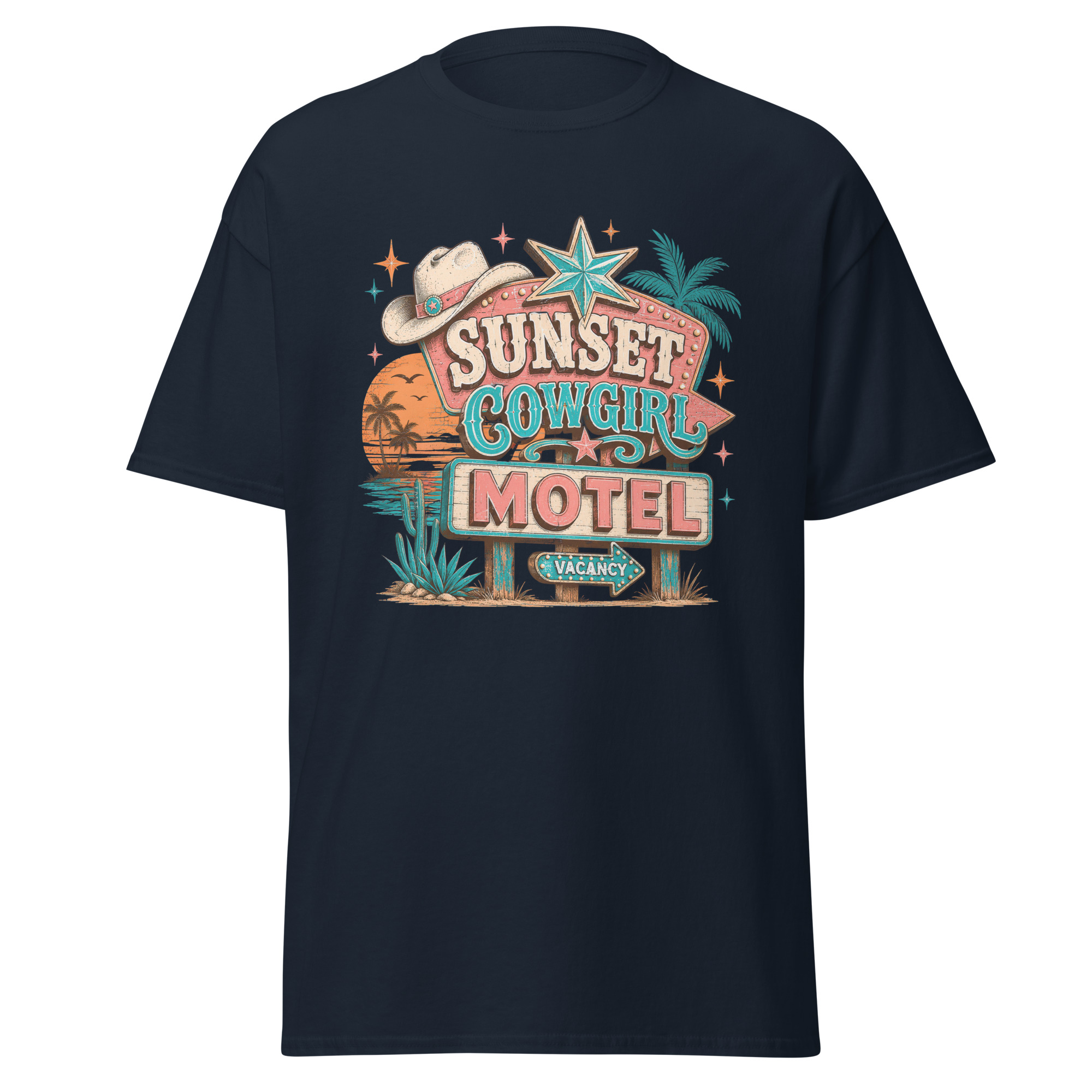 sunset cowgirl motel graphic t shirt | retro western summer apparel sunset cowgirl motel graphic t shirt | retro western summer apparel