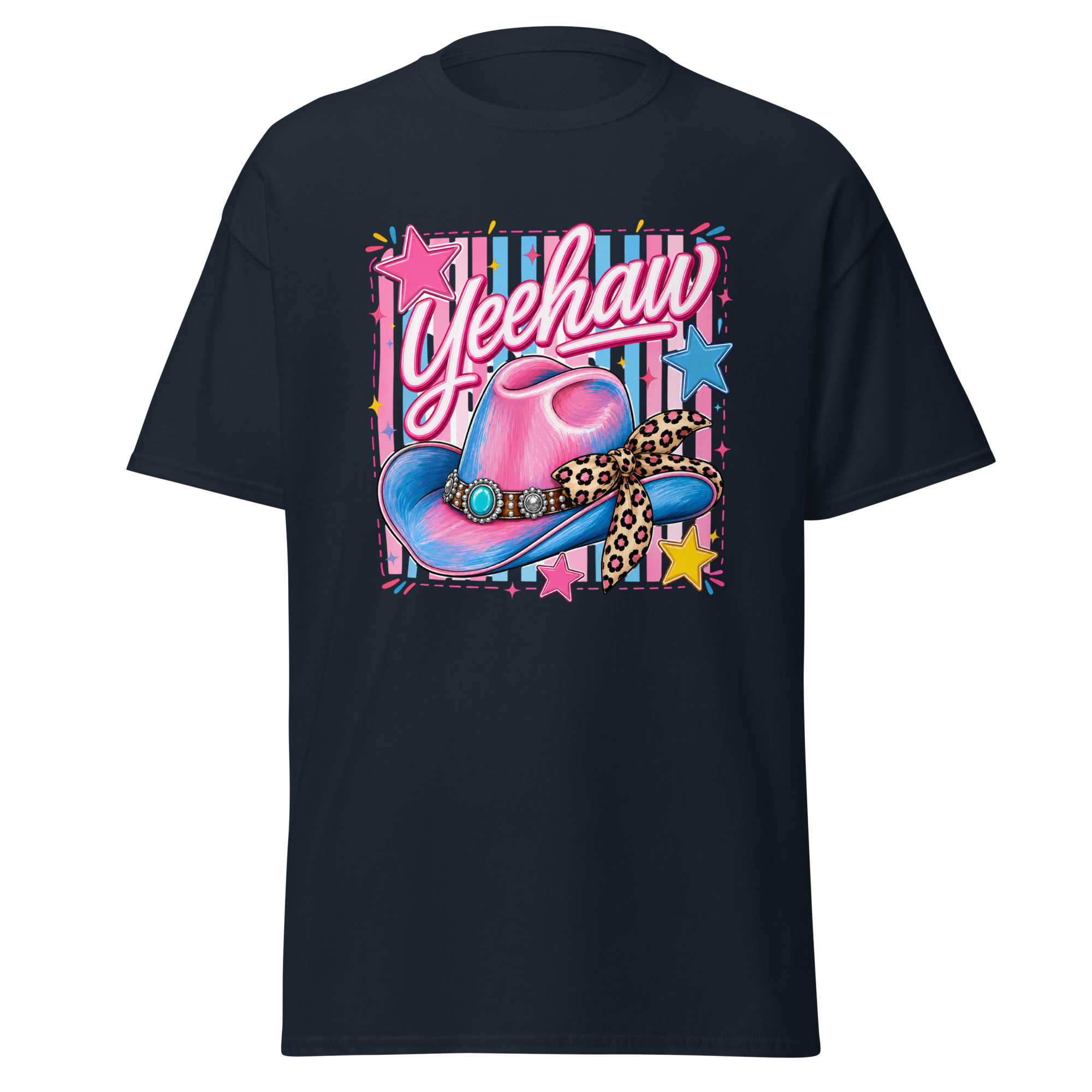 yeehaw pink & blue cowgirl hat graphic t shirt | western fashion yeehaw pink & blue cowgirl hat graphic t shirt | western fashion