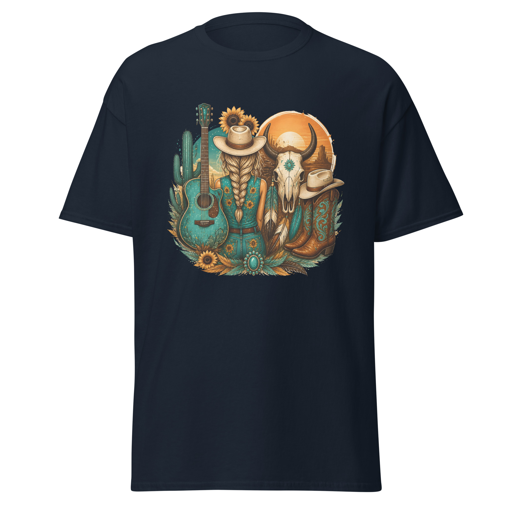 sunflower cowgirl & guitar graphic t shirt | rustic western apparel sunflower cowgirl & guitar graphic t shirt | rustic western apparel