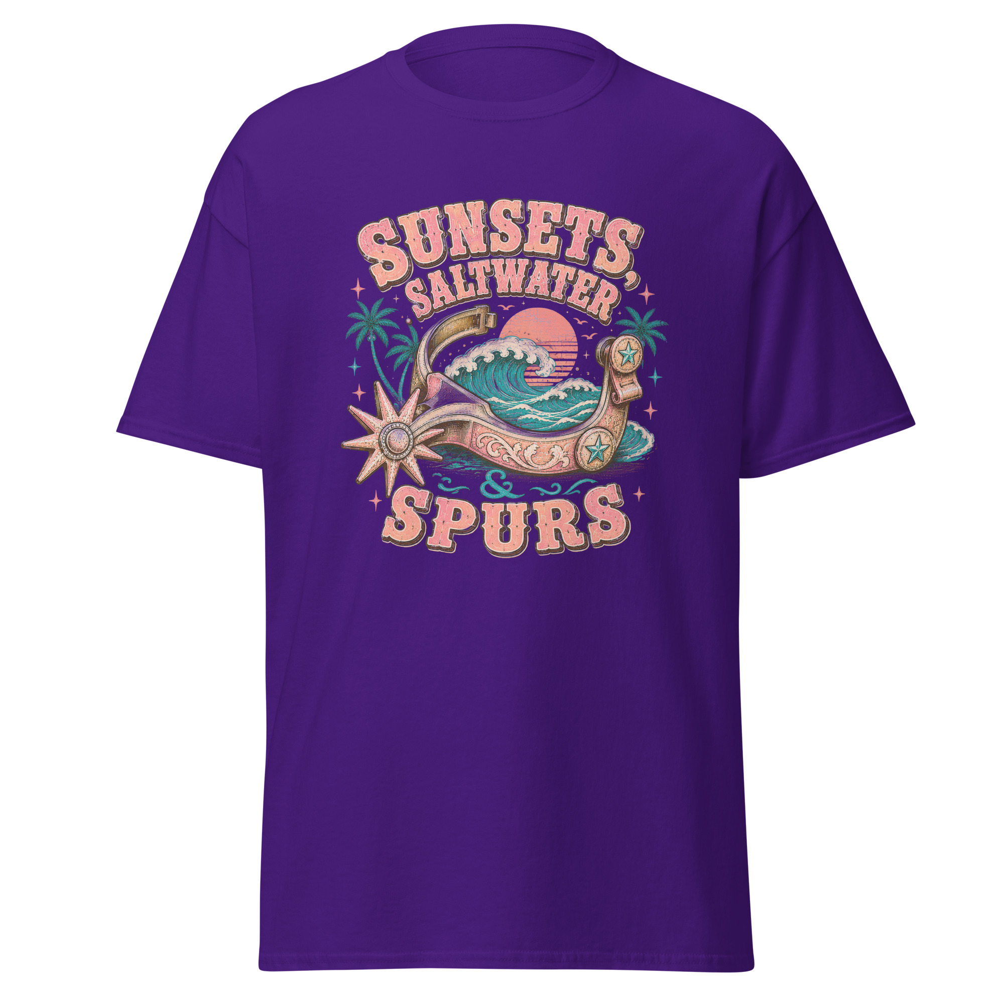 sunsets, saltwater & spurs graphic t shirt | western summer apparel sunsets, saltwater & spurs graphic t shirt | western summer apparel