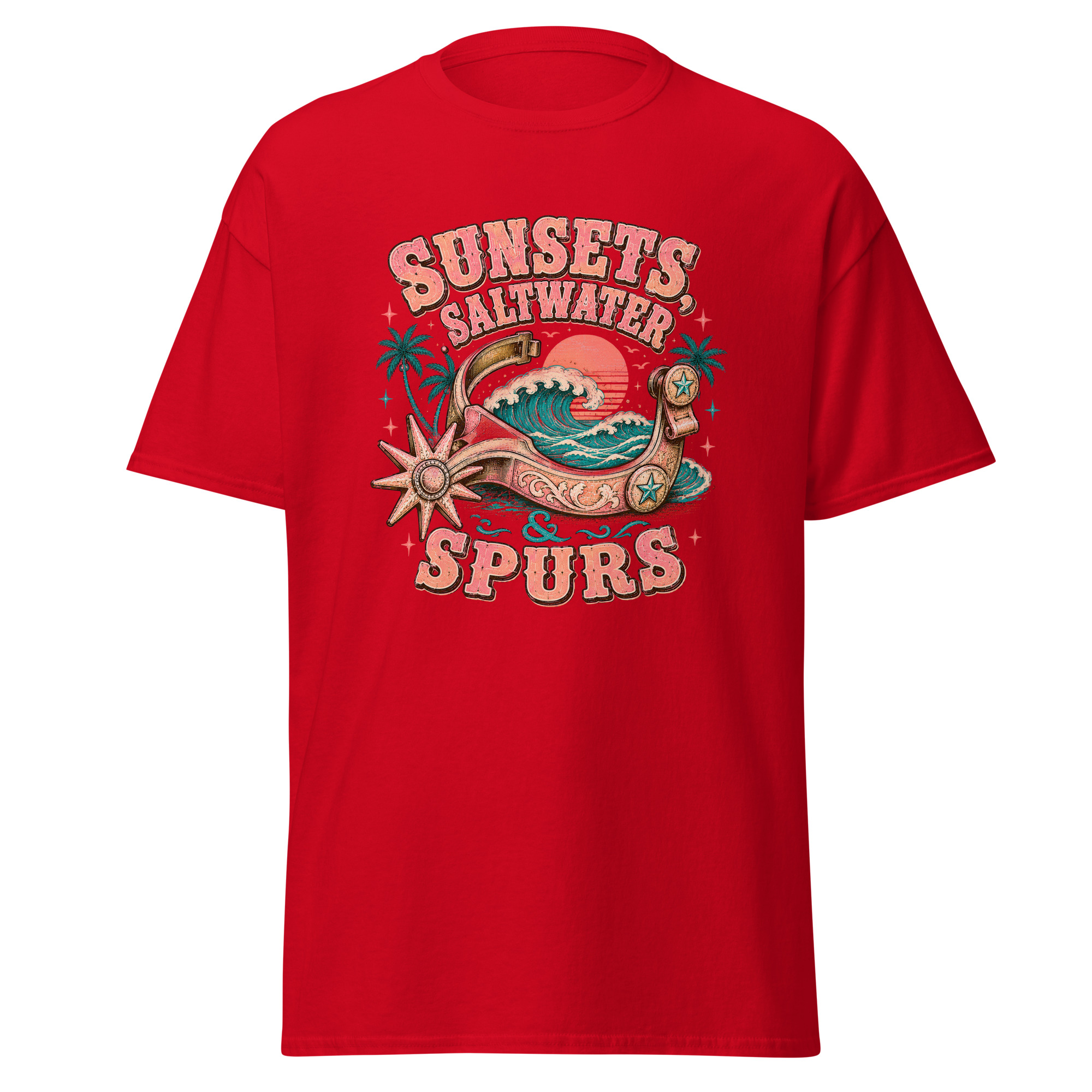 sunsets, saltwater & spurs graphic t shirt | western summer apparel sunsets, saltwater & spurs graphic t shirt | western summer apparel