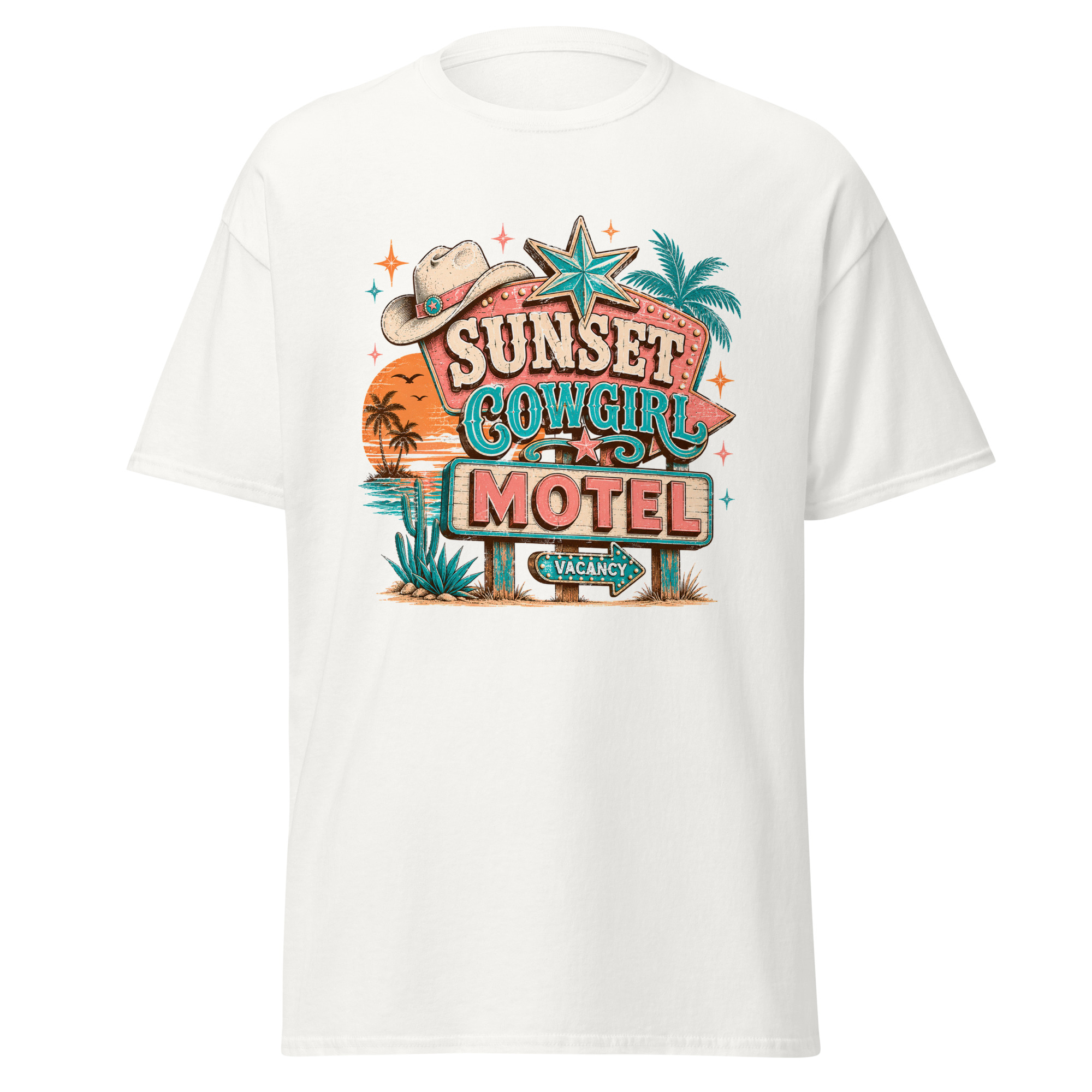 sunset cowgirl motel graphic t shirt | retro western summer apparel sunset cowgirl motel graphic t shirt | retro western summer apparel