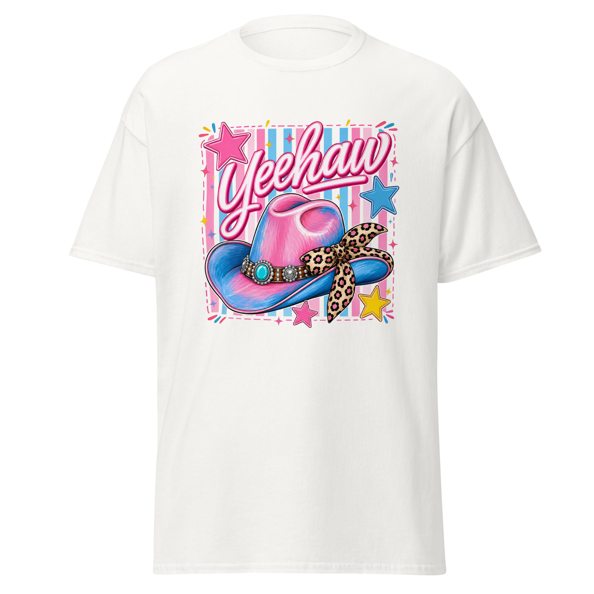 yeehaw pink & blue cowgirl hat graphic t shirt | western fashion yeehaw pink & blue cowgirl hat graphic t shirt | western fashion
