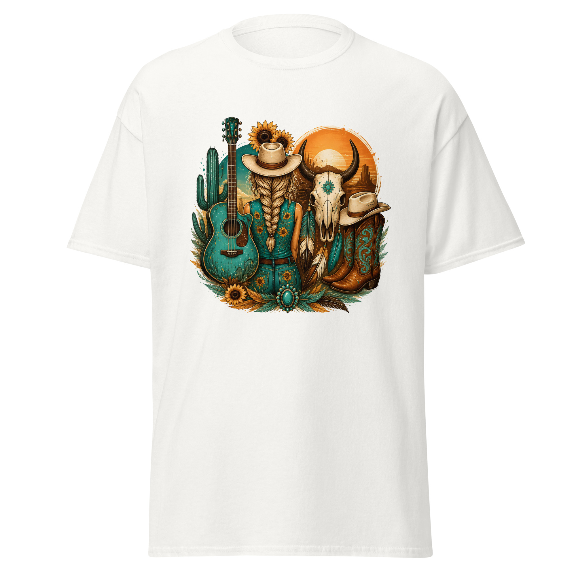 sunflower cowgirl & guitar graphic t shirt | rustic western apparel sunflower cowgirl & guitar graphic t shirt | rustic western apparel