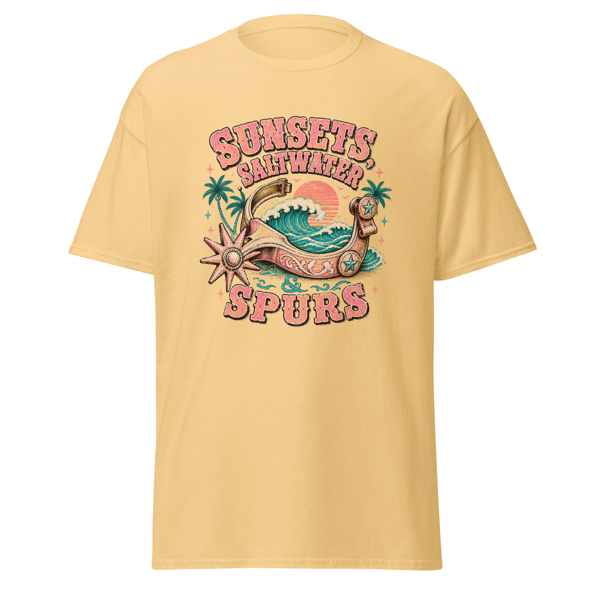 sunsets, saltwater & spurs graphic t shirt | western summer apparel sunsets, saltwater & spurs graphic t shirt | western summer apparel
