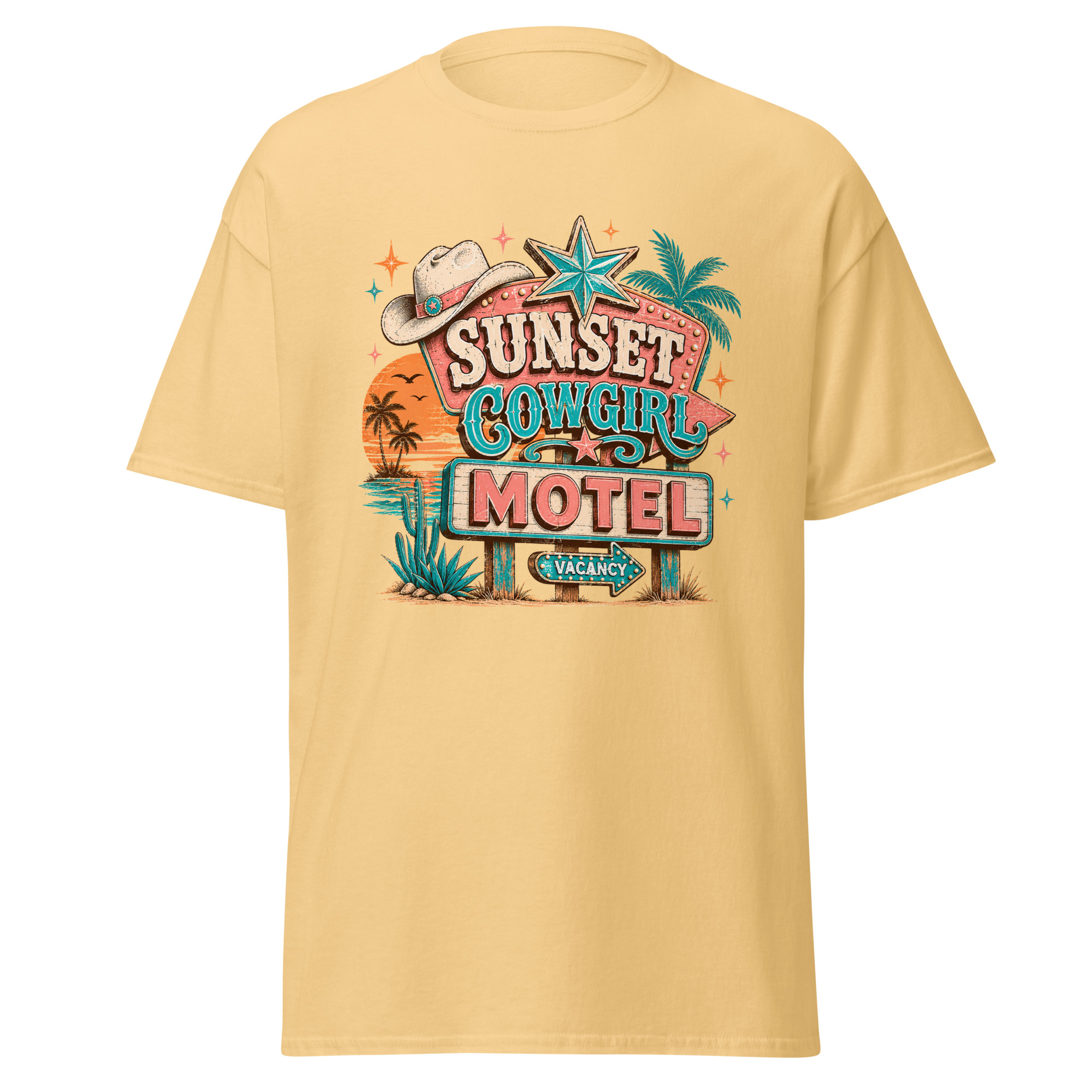 sunset cowgirl motel graphic t shirt | retro western summer apparel sunset cowgirl motel graphic t shirt | retro western summer apparel