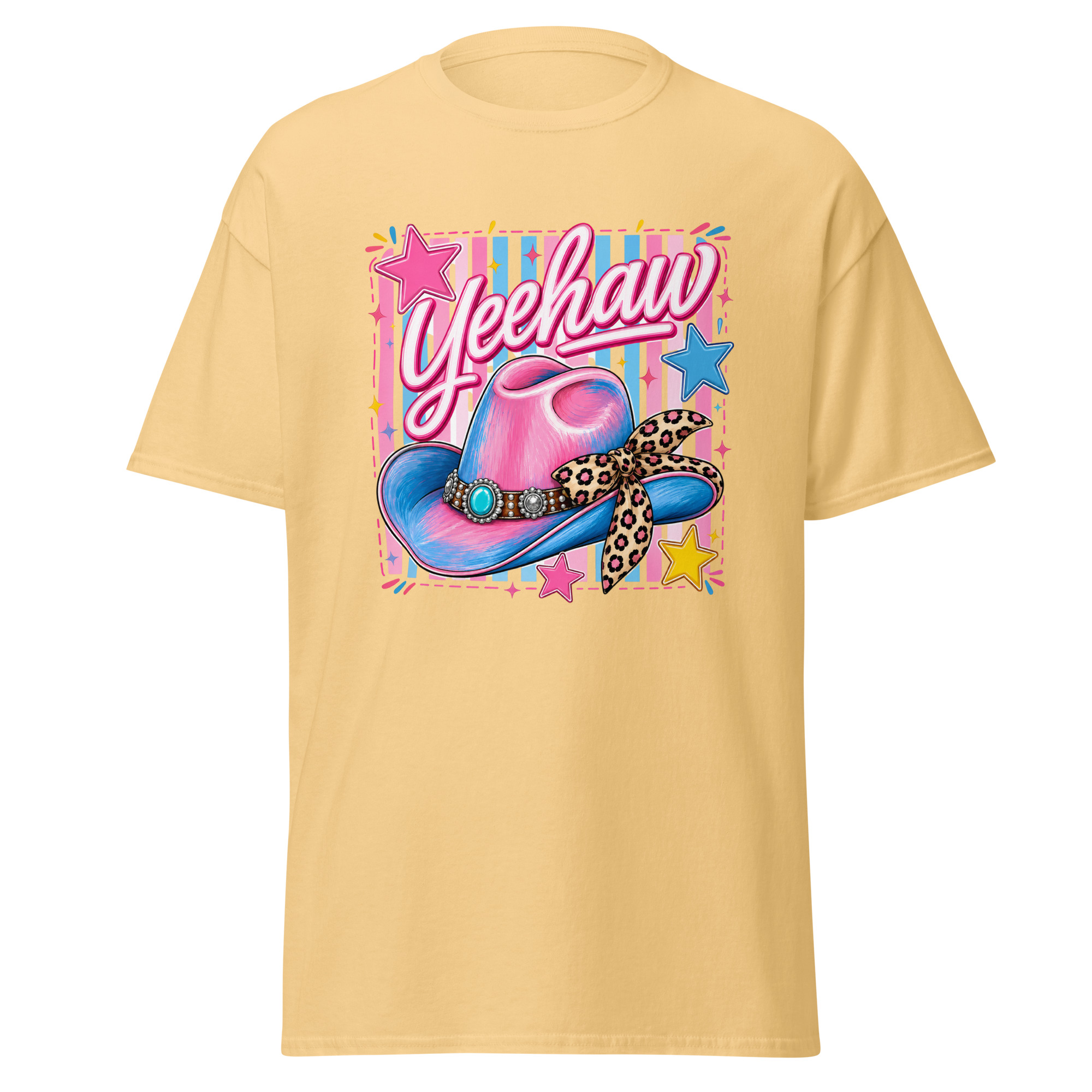 yeehaw pink & blue cowgirl hat graphic t shirt | western fashion yeehaw pink & blue cowgirl hat graphic t shirt | western fashion